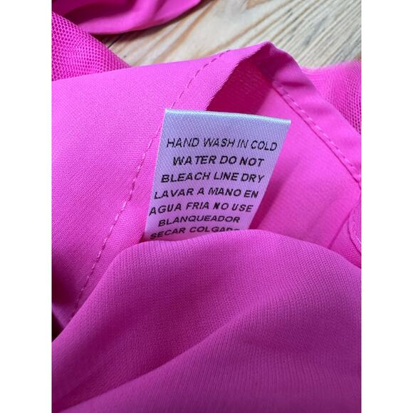 Entro Hot Pink Tiered Ruffle Tank Top Tulle Ribbon Straps Women’s Size Medium - Picture 10 of 10